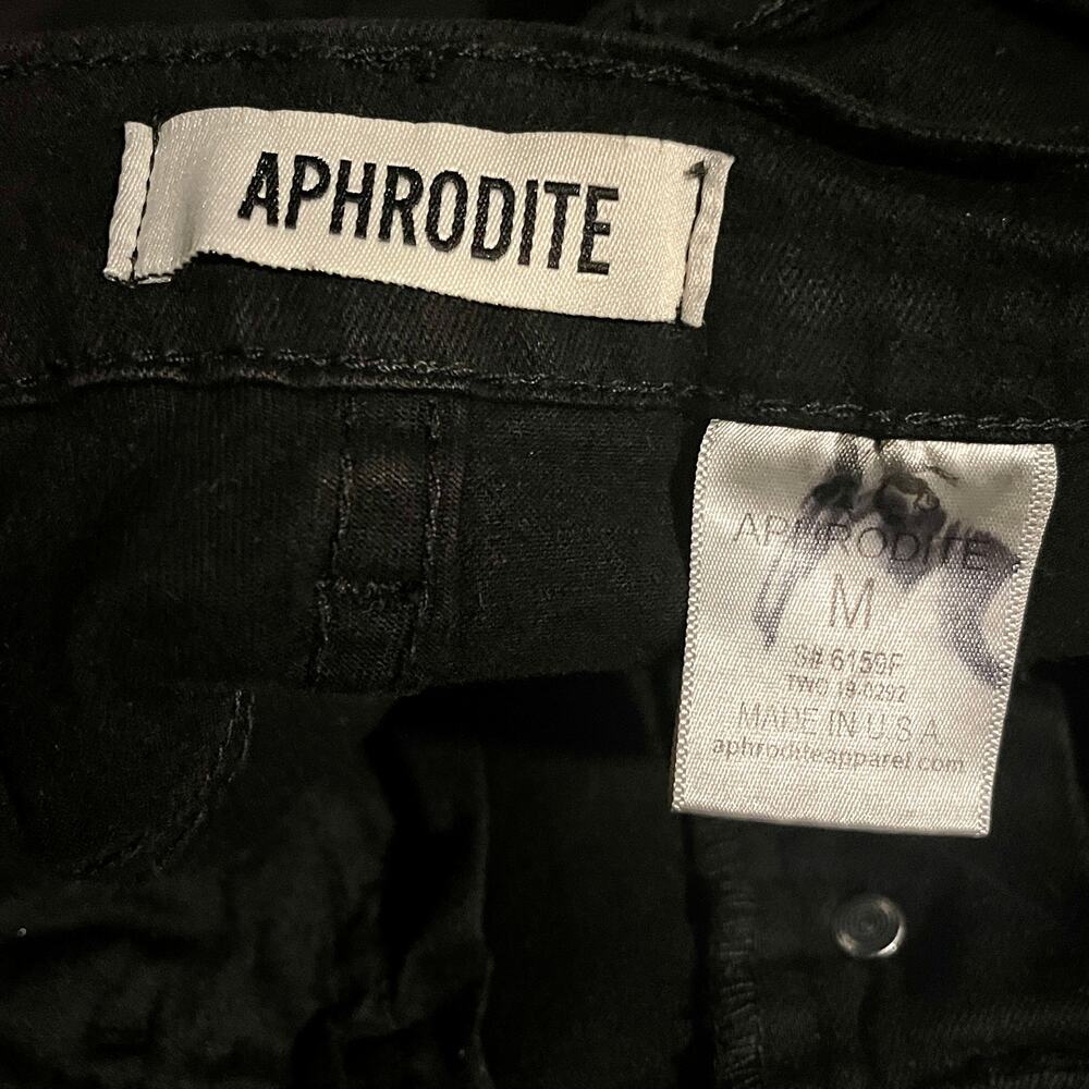 APHRODITE Black Raw Hem High Rise Button Fly Stretch Shorts - Picture 2 of 6
